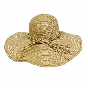 Hats – 12 PCS Straw Big Rim Hat - w/ Multi-String Bow - Natural - HT-SHA50203NT